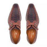 Mezlan Men's Genuine Full Quill Ostrich Leg Monk Strap Brown Shoes